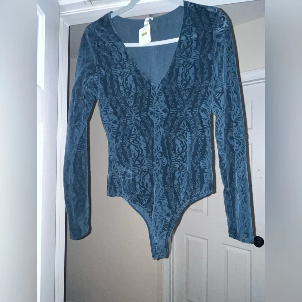 NWT Free People Intimately On The Dancefloor Velvet Bodysuit - Dark Green - Med
